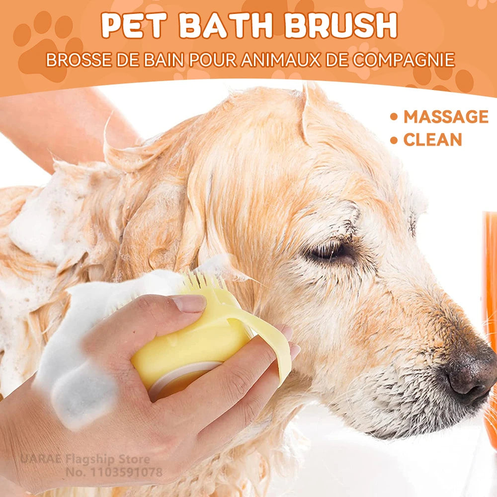 Pet Bathing & Massage Brush – Foam Dispenser for Dogs & Cats! 🐾🚿 